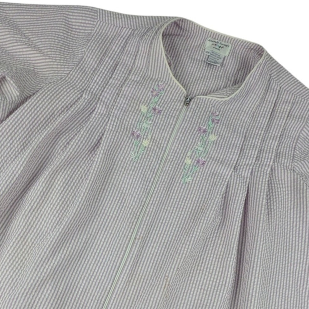 Amanda Stewart Intimates Womens 3X Purple Seersucker Stripe Zip House Dress